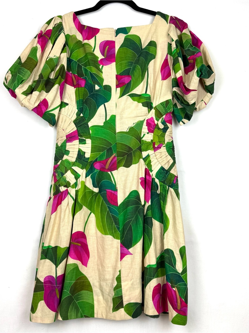 New With Tags FARM Rio Cream Midi Dress with Pink Anthurium & Green Leaves Small - Picture 7 of 14